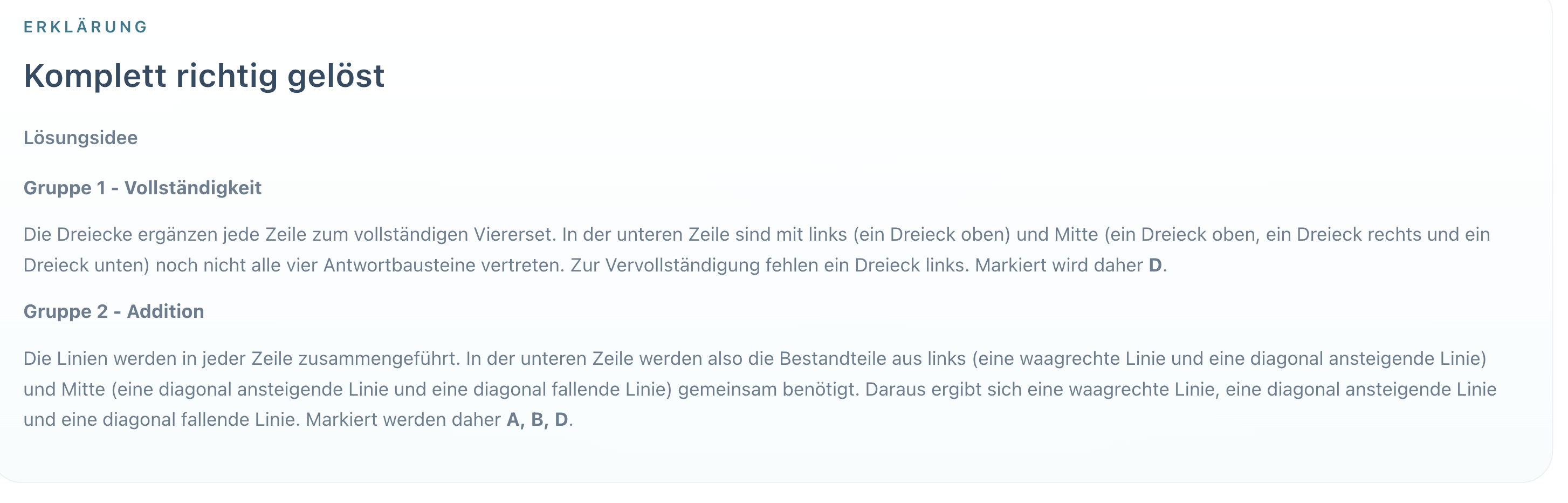 Screenshot einer Erklärung zu einer gelösten Matrizenaufgabe