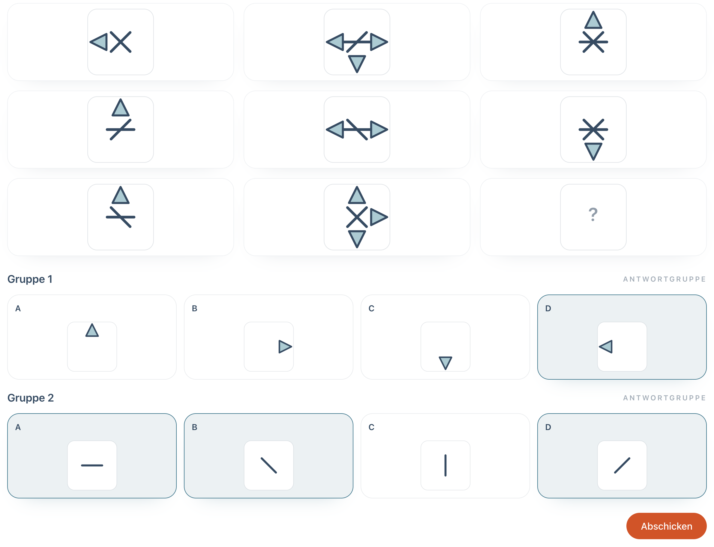 Screenshot einer Matrizenaufgabe mit Antwortgruppen